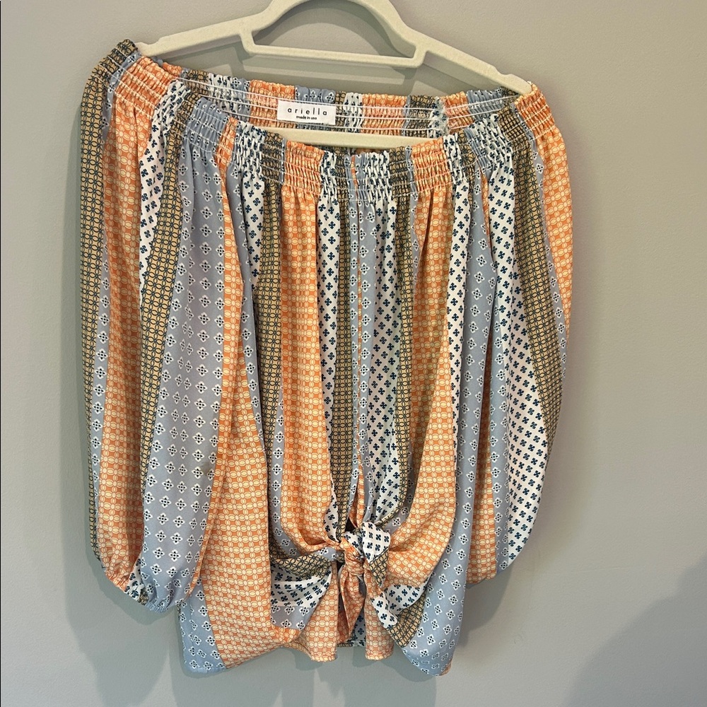 Ariella Orange and Blue Geometric Blouse